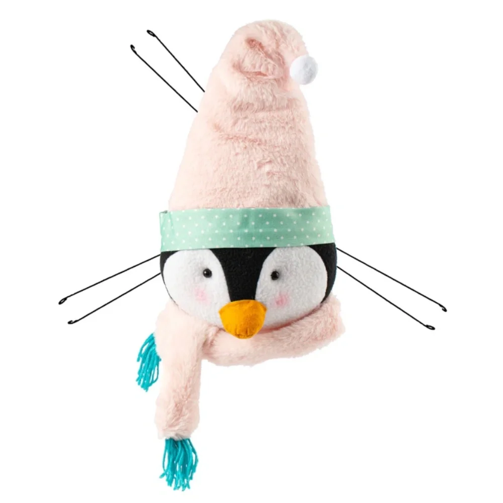 22” Plush Penguin Head Wreath Accent Pink Mint Green Wired Hat Scarf Pre-Wired